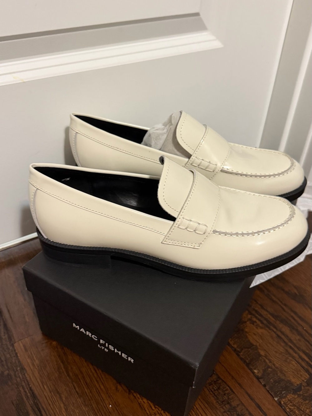 Marc Fisher Cream Patent Leather Loafers